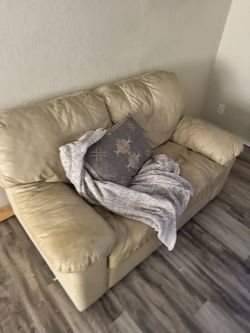 Beige couch and love seat
