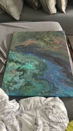 acrylic green, blue and red painting