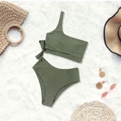 Army Green High Waisted Bikini Size L