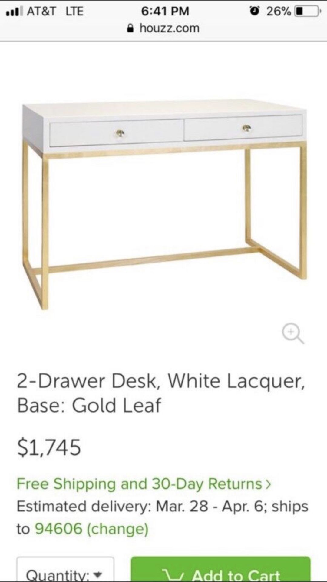 Beautiful new Gold & White high gloss lacquer 2 drawer desk only 800!!! Original price 1,745$!!!