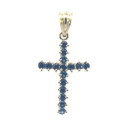 Woman’s Ladies 10k Yellow Gold Blue CZ Cubic Zirconia Cross Charm Pendant for Necklace GP3132733