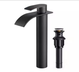FORIOUS androme Fountain 11 in. Single Hole Single Handle Bathroom Vanity Vessel Sink Faucet with Pop Up Drain in Matte Black