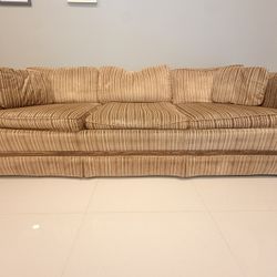 Vintage Suede Sofa With Real Wood Trim 