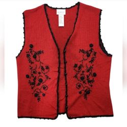 Vintage Koret Petites Size P Mohair Blend Red Black Sleeveless Knit Vest