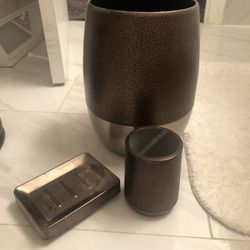 Brown And Gold Bathroom Trash Can/soap Holder/toothbrush Holde 