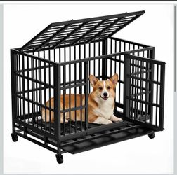 38 inch Heavy Duty Crates for Large Dog, Indestructible and Escape-Proof Cage Kennel with Lockable W