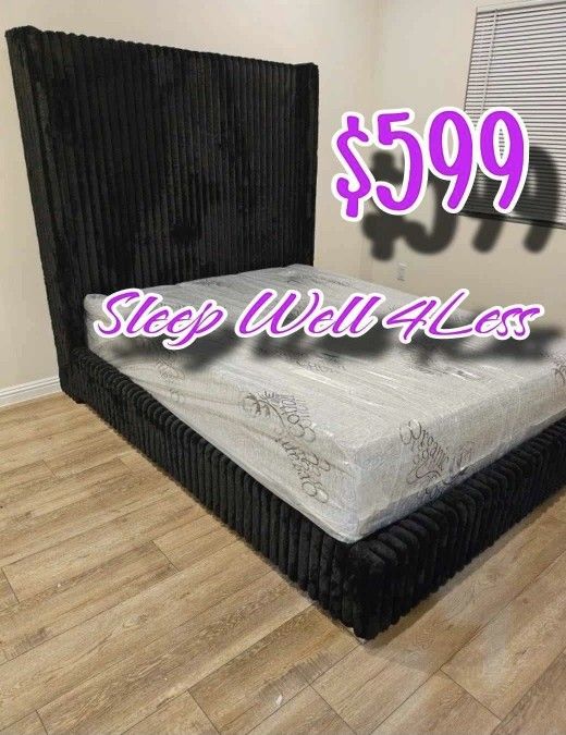 NEW QUEEN BED FRAME AND MATTRESS