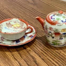 TPTC#8 Demitasse Kutani Red Geisha Design Tea Set