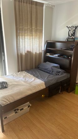 Twin Bed Frame with Bookcase Headboard