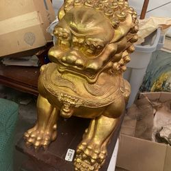 Pair Of Large Wood Foo Dogs 
