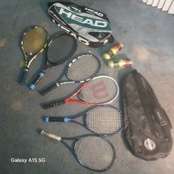 (6) Tennis Rackets (2) Cases (2) Cans Of Balls 