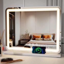 ZL ZELing Vanity Mirror with Lights, 23 Inch Large Makeup Mirror with LED Lights, Smart Touch Dimmable 3-Color Light, Memory Function, USB Charging Po