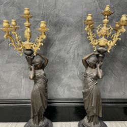 Antique Candelabras Patina & Regular Bronze 