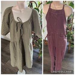 Women’s size Large Easel Gauze Jumpsuit and Old Navy Dress Bundle.