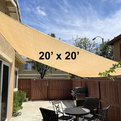 (NEW) $65 Square 20x20ft Sun Shade Sail Outdoor Top Cover 95% UV Block 185gsm w/ Ropes