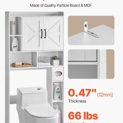 Over The Toilet Storage Cabinet, 66.14‘’ Height Bathroom Storage Cabinet Over Toilet with Barn Door and Adjustable Shelf, Bathroom Space-Saving Toilet