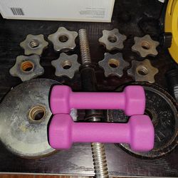 20 Lb (4 x 5 lbs Plates) Dumbbell Handle, 2 X 3lb Purple Dumbbells, And 8 Starlocks
