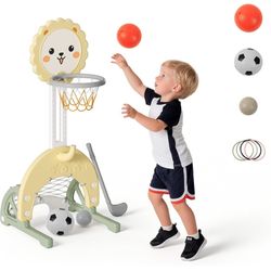 Kids Basketball Hoop Stand Soccer Goal Net Toy Set