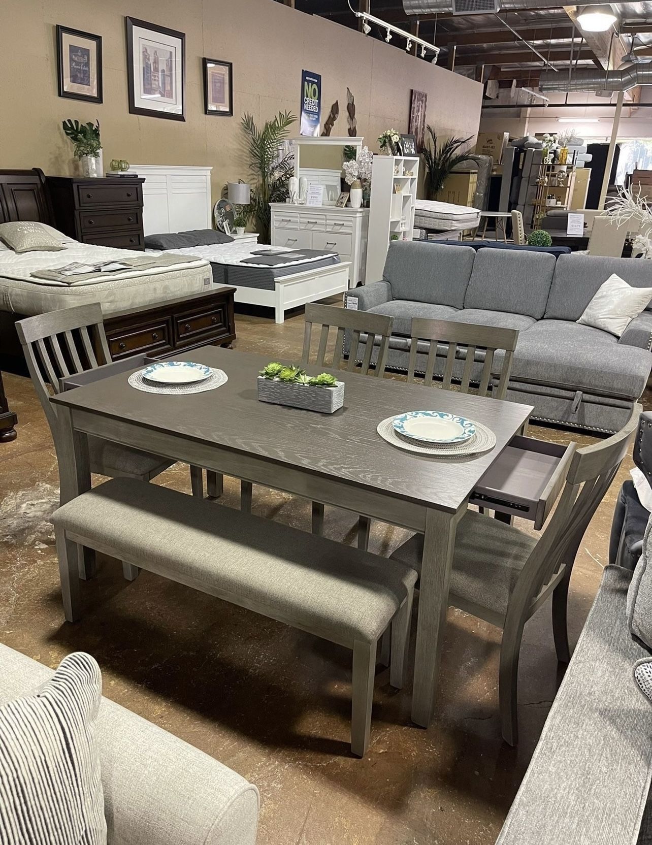 Dining Set Table With 4 Chairs & Bench