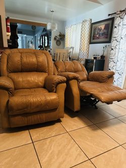 Two Recliners Bone/brown Color 