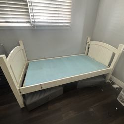 Solid Wood Twin Bed Frame (Convertible Bunk Style) + Mattress – $80