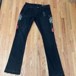 Ed Hardy Men's Size 34xL37 Black Cobra Denim Slim Stacked Boot Pants NWT