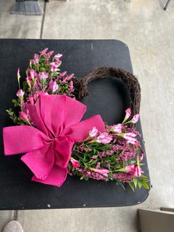 Heart-Shaped Grapevine Wreath with Pink Flowers and Bow