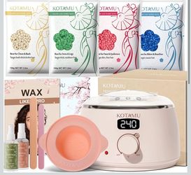 Wax Kit with Silicone Pot, Ideal for Face Eyebrow Arm Legs Armpit & Sensitive Skin, Pink Waxing Machine for Home Salon Use