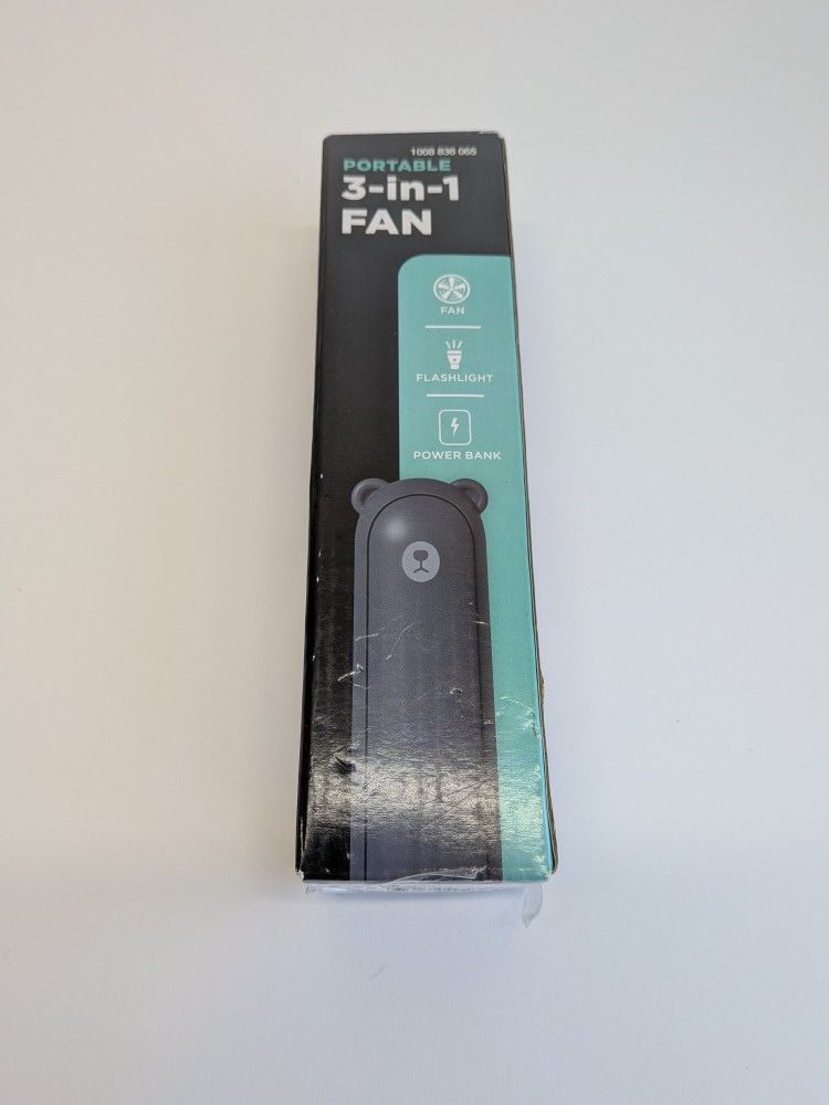 Portable 3-in-1 Fan Flashlight & Power Bank – USB Rechargeable Compact