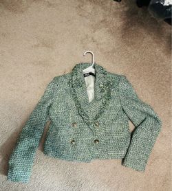 Zara Green Tweed Cropped Blazer