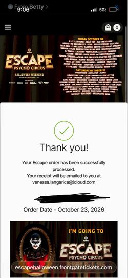Escape afters ticket Saturday