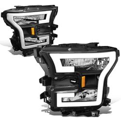 LED DRL Front Bumper Headlight/Lamps Replacement For 15-17 F150, Black amber