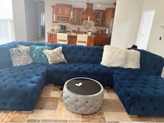 Navy Blue Tufted Velvet Sectional Sofa