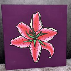 Bling Pink Lily Flower With Mulberry Purple Background 