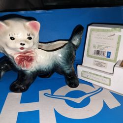 Vintage Ceramic Pottery Cat / Kitten Succulent Planter - MCM And Phone Holder 