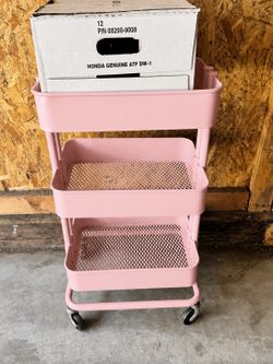 Pink metal utility cart rolling cart