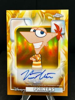 🔥 Phineas Topps Chrome Disney Autograph Gold Refractor Auto #09/50 Rare SSP 🔥