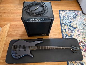 Ibanez SR 50 Bass Guitar w/ Crate BX-50 Amp, hard case/extras
