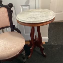 Marble Topped Oval Victorian Parlor Table 