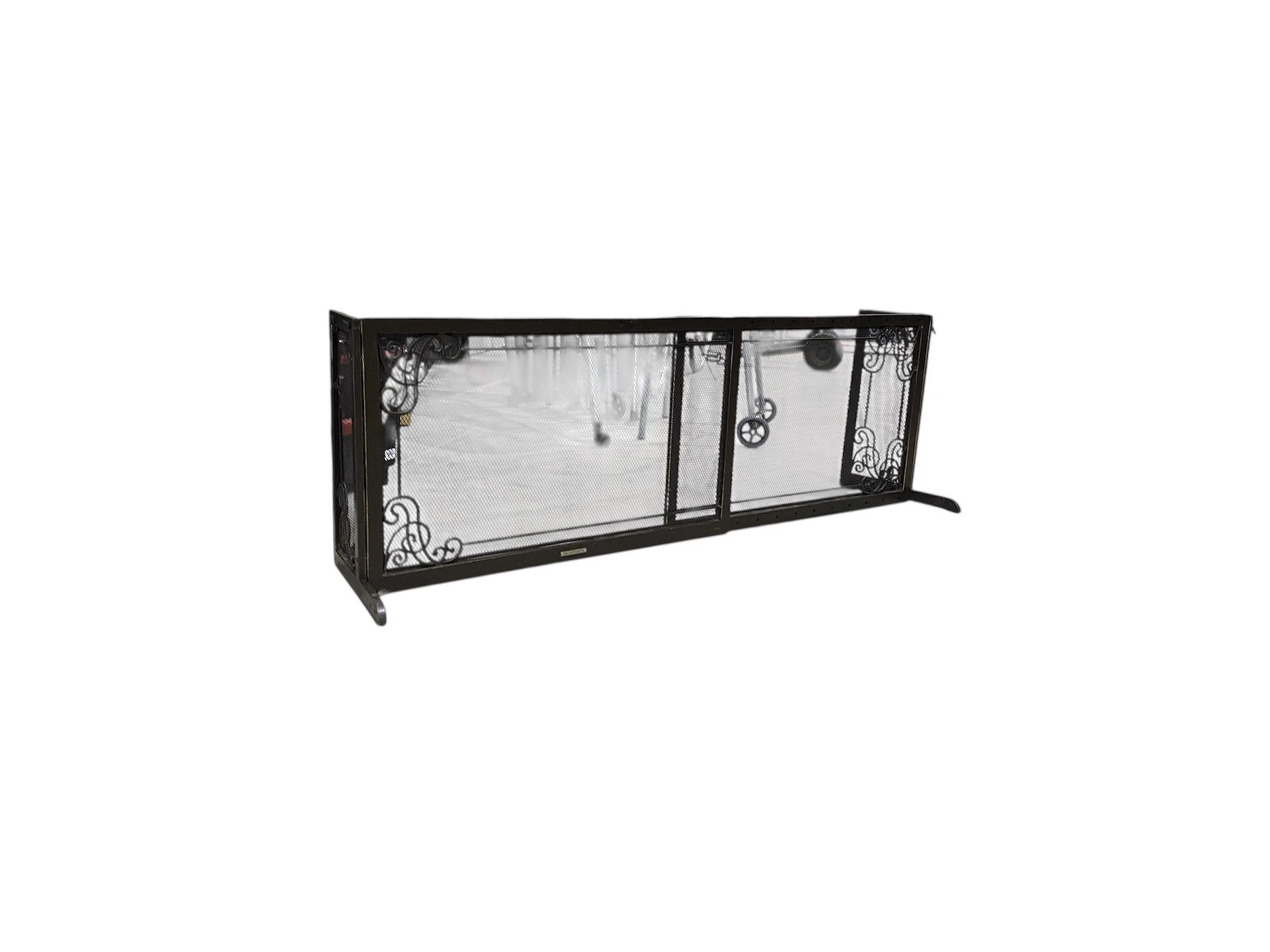 Adjustable mesh metal free standing doggie dog gate or fireplace cover