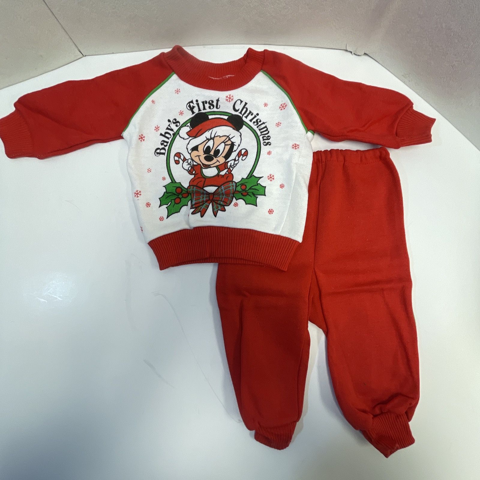 Vtg 1980's Disney Babies Mickey Baby's First Christmas 2 pc. Sweatsuit 0-6 mo.