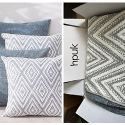 HPUK Decorative  Pillow Covers  Only Set of 4 Square Couch Pillows Linen Cushion Cover for Couch Sofa Living Room, 18"x18" inches, Blue