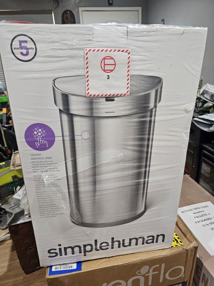 simplehuman 45L Semi-Round Liner Rim Motion Sensor Kitchen Trash Can S tainless Steel