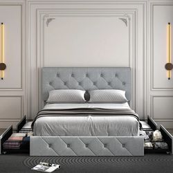 *Brand New* King Size Bed Frame Platform with 4 Storage Drawers (Mattresses Available!)
