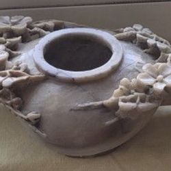 Vintage Chinese Soapstone Scholar’s Vessel – Hand Carved Floral Brush Washer