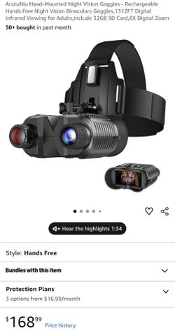 ArzzuNiu Head-Mounted Night Vision Goggles - Rechargeable Hands Free Night Vision Binoculars Goggles,1312FT Digital Infrared Viewing for Adults,Includ