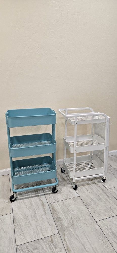 Ikea Makeup Cart, Movable Rolling Organizer Cart, 3 Tier Metal. Both For $40.