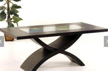 Dark Wood dining Table with crystal effect Glass Inlay