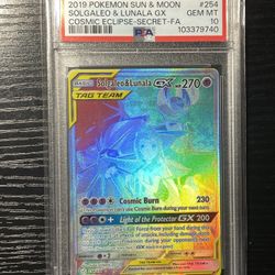 2019 Pokemon Sun & Moon Cosmic Eclipse Solgaleo & Lunala GX 254/236 PSA 10 Gem