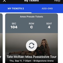 2 Tate McCrae concert Tickets Nashville Sept 11 2025